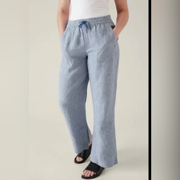 Athleta Retreat Linen Wide-Leg Trousers Pants Size 24 Plus Nwt Blue